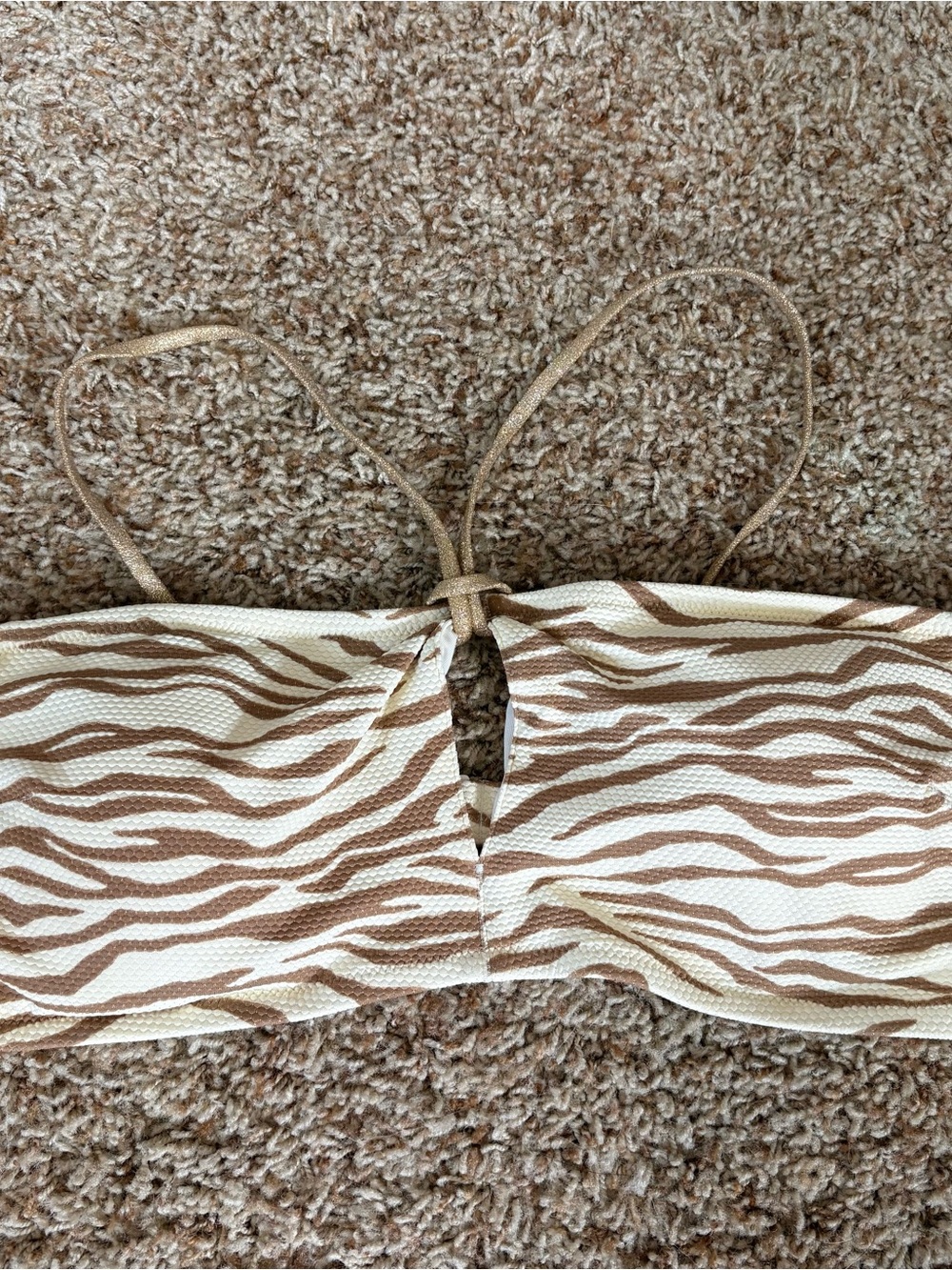 NWT aerie XL Zebra-Print Bandeau Tiger Print Cream and Brown Bikini Top